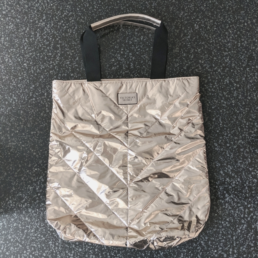 Victoria's Secret Rose Gold Metallic Puffer Tote Bag